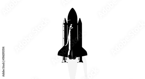 Black silhouette of a rocket ship with multiple boosters