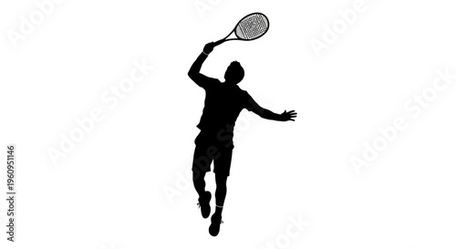Silhouette of a man playing tennis with racket in dynamic pose