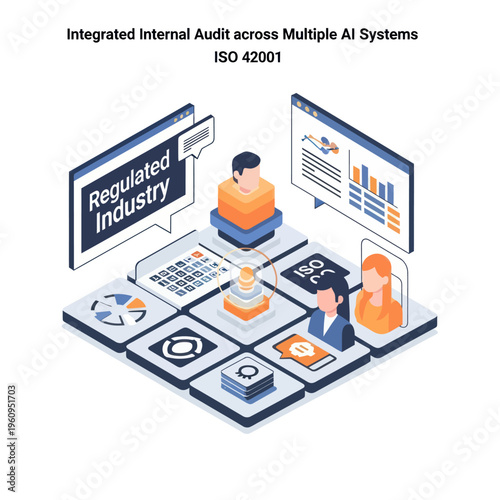 Integrated Internal Audit across Multiple AI Systems for Regulated Industries, focusing on ISO 42001 compliance and data analysis.