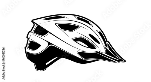 Black and White Bicycle Helmet Vector Illustration