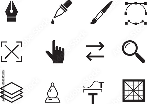 Collection of graphic design and editing icons