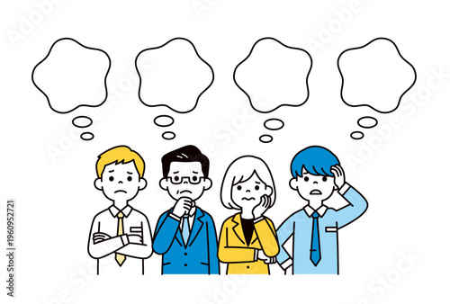 モヤモヤと困った表情・ポーズをする、社長・経営者・社員の上半身ベクターイラスト素材セット