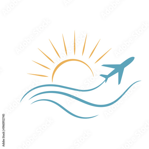 Minimalist sun, airplane, and water logo