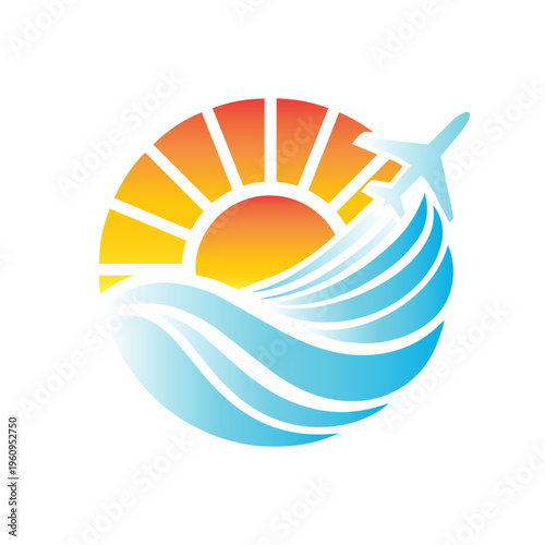 Circle plane, water, and sun logo