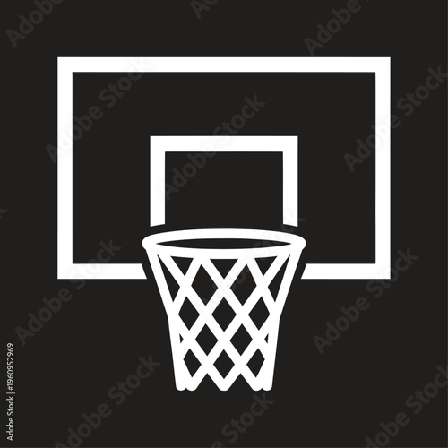 White Outline Basketball Hoop and Backboard Icon on sport