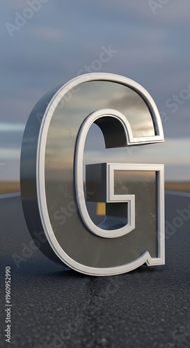 Shiny Metallic Letter G on Dark Surface.