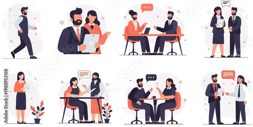 Diverse individuals engage in professional discussions and collaborations in various settings