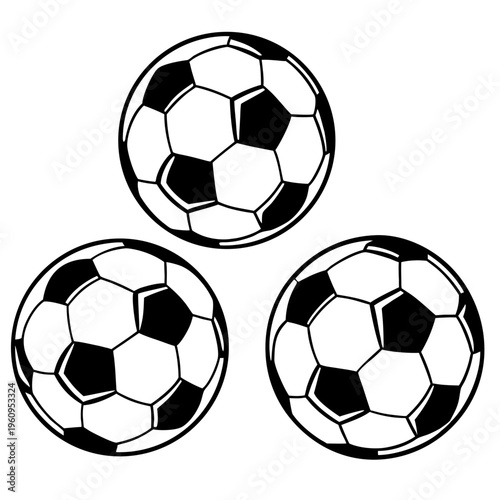 A vector illustration of a round black and white leather soccer ball object isolated on a white background for sports competition and football game fun