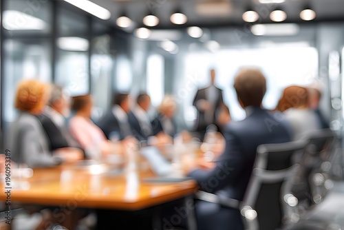 soft or blurred people at a board meeting. Corporate job. High quality photo. High quality