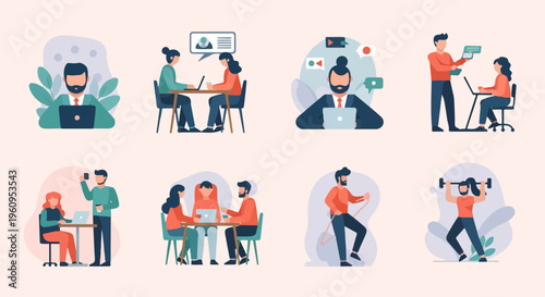 Diverse individuals engaged in various daily activities, including work and fitness