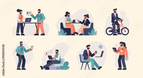 Diverse people engaged in various digital and physical activities