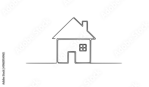 Minimalist one line house drawing with chimney continuous line vector illustration isolated on white background
