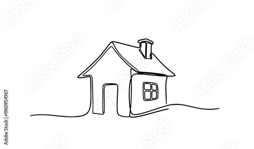Abstract one line house illustration with chimney minimalist continuous line art vector isolated on white