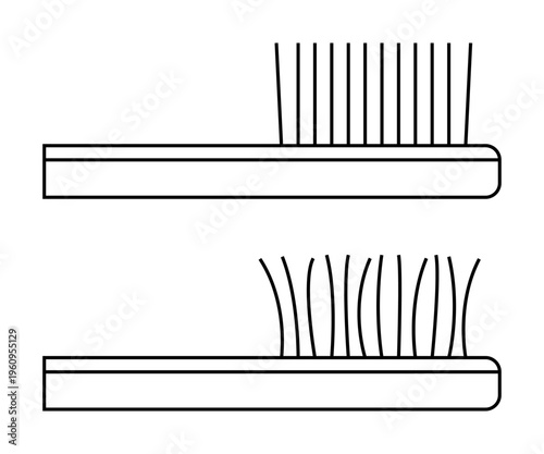 Comparison of new and old toothbrush showing bristle wear, line icon. Dental hygiene concept showing fresh versus frayed brush head. Equipment condition for oral health awareness. Vector illustration