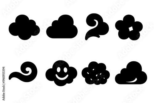 Playful Cloud Icons. Playful Puff Clouds. Filled icon set of Playful Puff Clouds: bouncy puff cloud,