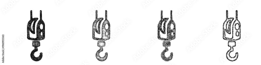 Fototapeta premium Sketch crane pulley icon design set