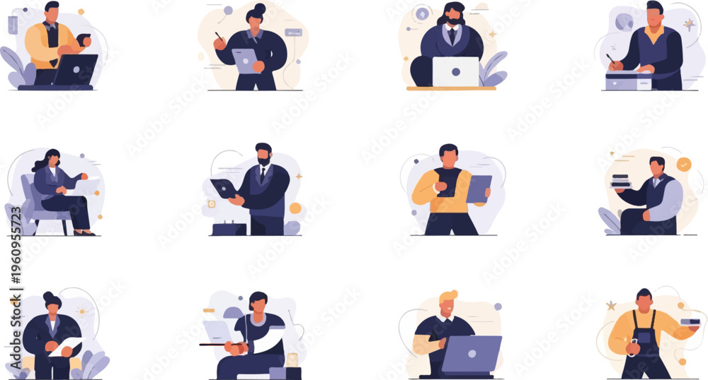 Fototapeta premium Modern professionals engaged in diverse work activities