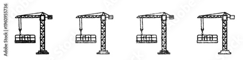 Sketch crane lifting platform icon design set