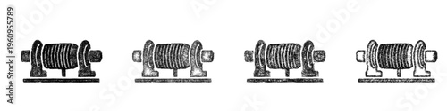Sketch crane rope drum icon design set
