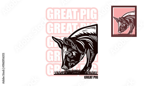 GREAT PIG FARM LOGO, silhouette of strong pig standing in farm vector illustrations