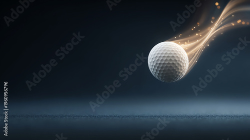 Golf ball motion speed dynamic glowing energy spark sport dark background dramatic flying action power competition