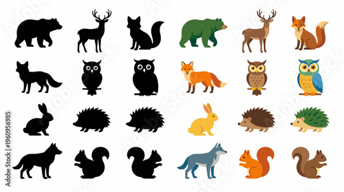 Discover the Animal Kingdom A Vector Collection Comparing Wild Animal Silhouettes with Their Colorful Illustrations, Ideal for Educational Materials and Creative Design Projects