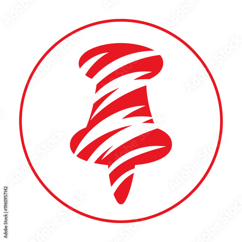 Bold red vector tornado symbol enclosed in a circular frame