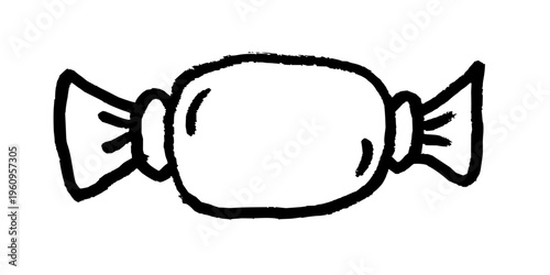 Hand-drawn candy in wrapper. Black doodle style hand drawn object. Simple isolated outline of candy.