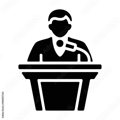 Vector of a speaker standing at a podium delivering a speech