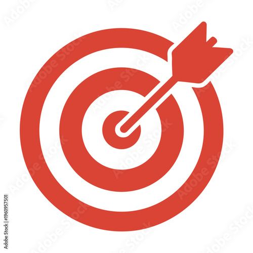 Red vector target icon with an arrow perfectly hitting the center bullseye