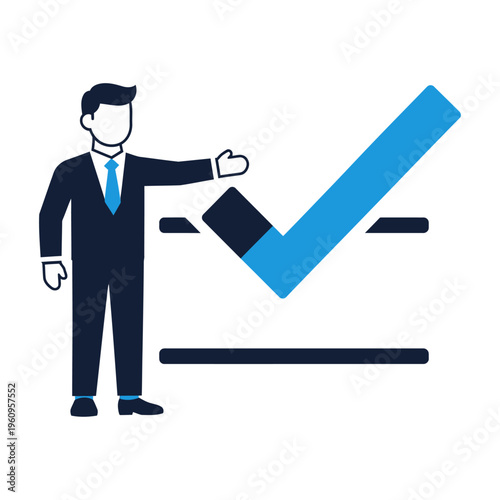 Businessman in a suit making a checkmark gesture with a vector