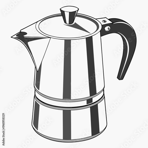A shiny coffee pot with a handle and spout