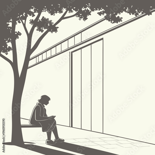 A person sitting on a bench under a tree