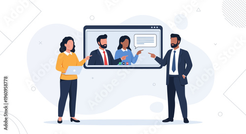 Business meeting online, people collaborating on video call, remote work concept