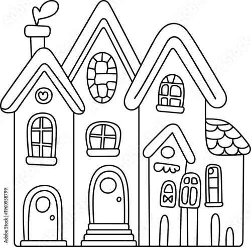 Whimsical Gingerbread House Outline with Festive and Chimney Hand-Drawn Style for Seasonal Decor
