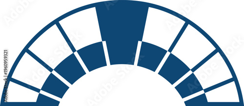 Minimalist semicircle gauge logo abstract geometric design modern dashboard indicator speed meter icon technology branding vector symbol