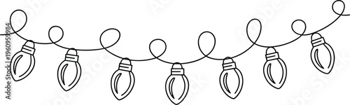 String of Incandescent Bulbs Illuminated Outline Against White Background for Festive Decor