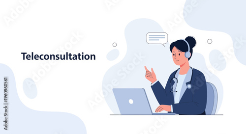 Teleconsultation: Doctor with Headphones and Laptop, Online Medical Consultation