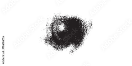 Abstract black ink blot with textured brush strokes on white background.