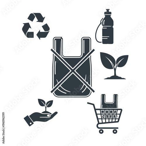 Eco friendly shopping bag and icons.
