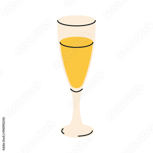 Champagne flute glass icon. Elegant sparkling wine drink for wedding toast, party celebration and festive event design.