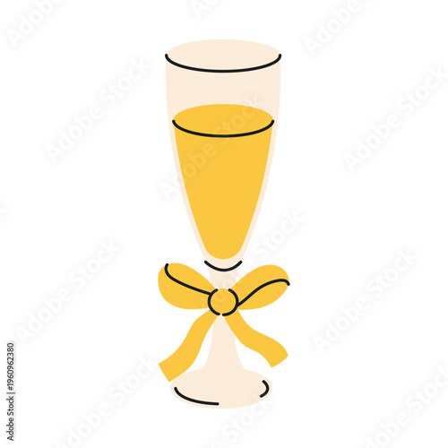 Champagne glass with ribbon bow icon. праздничный toast drink for graduation, celebration, wedding and party design.