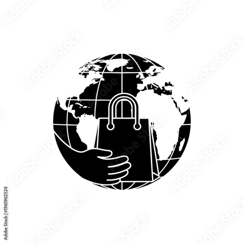 Hand holding padlock in front globe.
