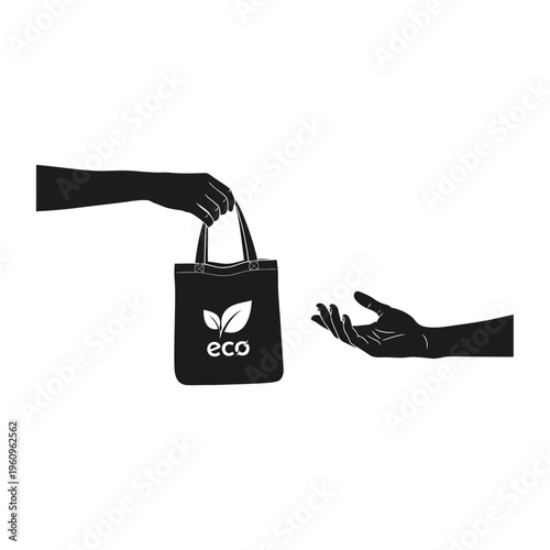 Hands exchanging eco friendly bag.
