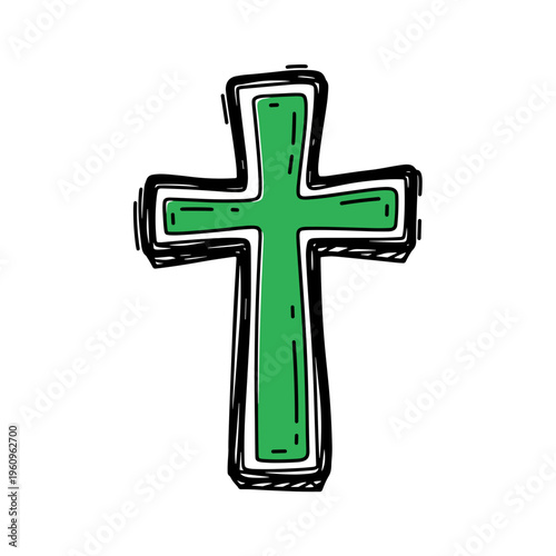Green cross with sketch style illustrating the concept of Easter  