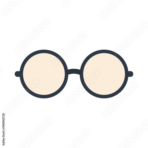 Round eyeglasses icon. Classic spectacles for reading, study, vision care and smart character design.
