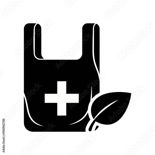 Medical bag with green leaf symbol.