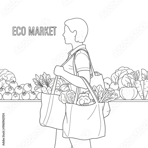 Person carrying bags of fresh produce.