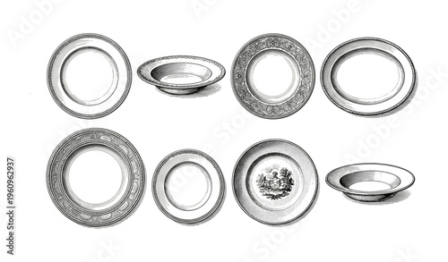 Vintage porcelain plates collection with intricate patterns and designs