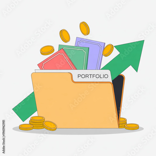 Portfolio Folder with Money and Growth.